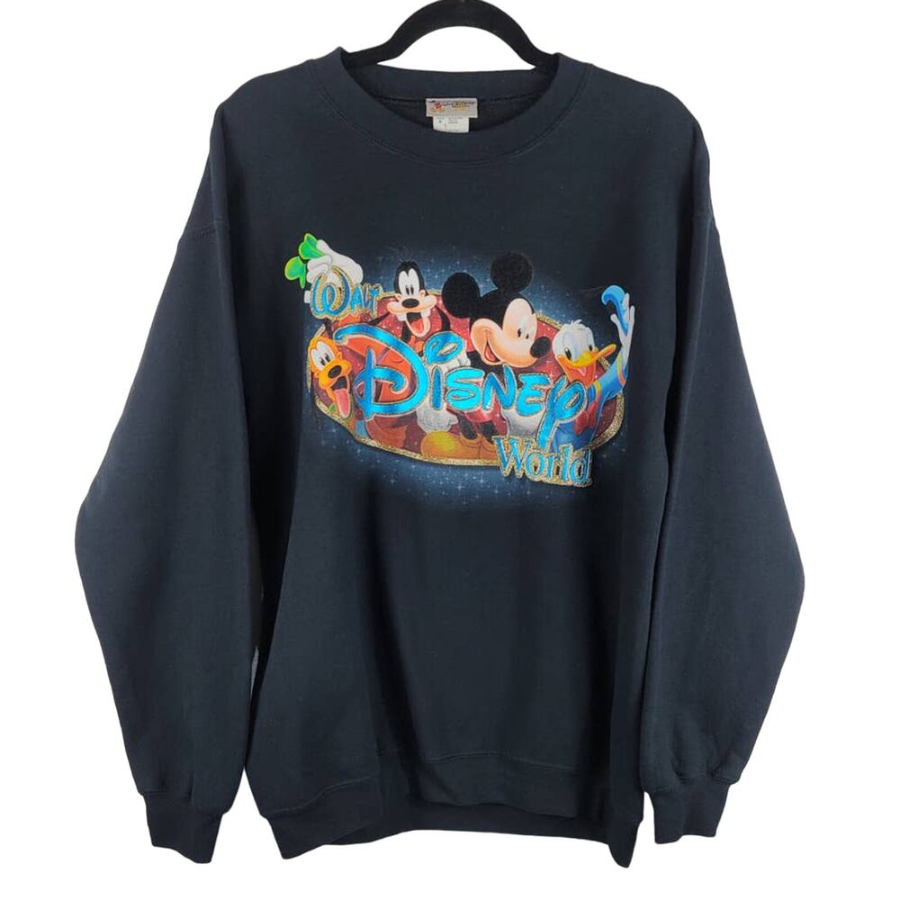 Walt Disney World Pluto Goofy Mickey Donald Black Women's Sweatshirt M